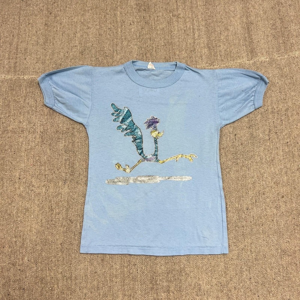 Vintage Road Runner Shirt Mens XS Blue 70s Looney Tunes Iron On